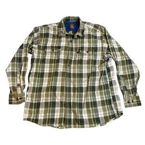 RedHead Mens Shirt XL Green Plaid Button-Up Long Sleeve 100% Cotton Casual Outdo